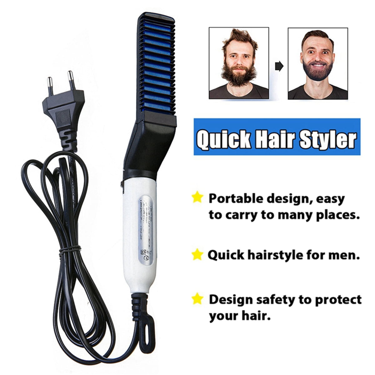 Electric Hair Straightener Brush, Men Quick Beard Straightener Styler Comb,  Curly Hair Straightening Comb, Side Hair Detangling, Multifunctional For Man  and Woman - Walmart.ca